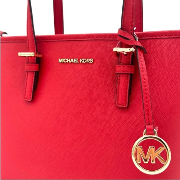 Michael Kors Jet Set Travel Extra-Small Top Zip Tote Bag Red - Picture 3 of 11